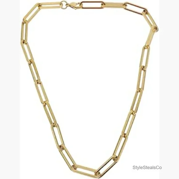 Thick Paperclip Chain Necklace Minimalist Chunky Titanium Gold Plated - Picture 1 of 7